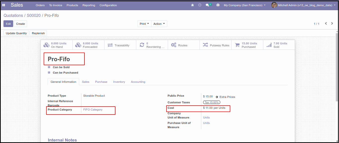 Costing Methods and Inventory Valuation in Odoo13 Second Costing Method Option in Odoo: FIFO