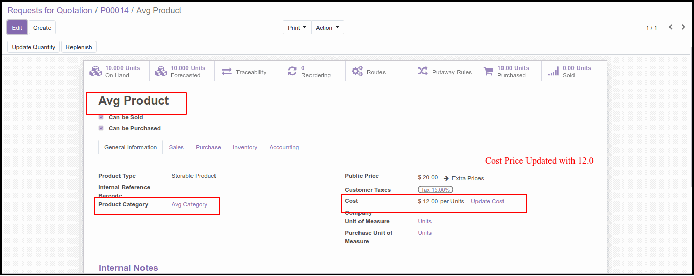 Costing Methods and Inventory Valuation in Odoo13 Third Costing Method Option in Odoo: Average Price