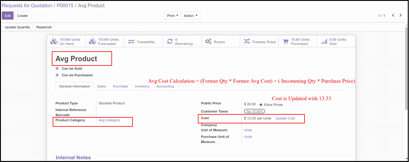 Costing Methods and Inventory Valuation in Odoo13 Third Costing Method Option in Odoo: Average Price