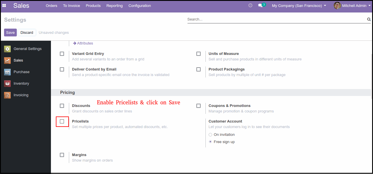 How to Configure Pricelists in Odoo Enable/disable pricelist in odoo