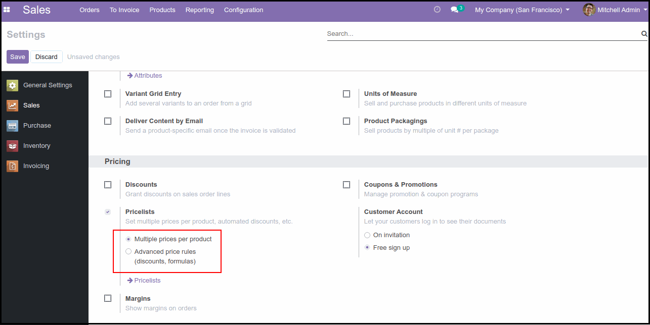 How to Configure Pricelists in Odoo Enabling pricelist options