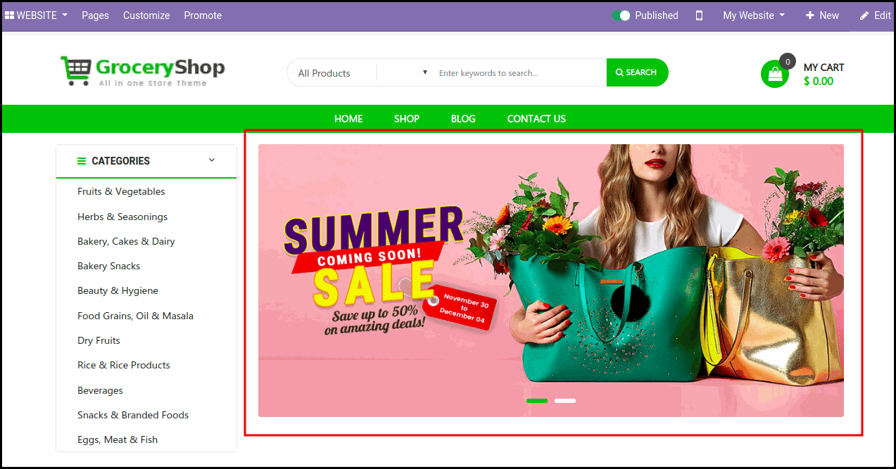 Best Odoo Theme For Grocery Store Odoo Grocery Theme for Ecommerce Store: Slider Options
