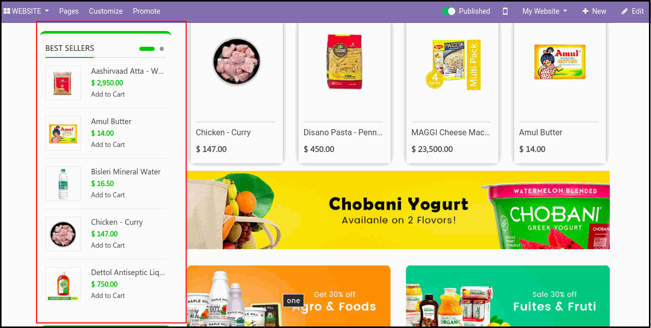 Odoo  Grocery Theme for Ecommerce Store: Sidebar Widgets
