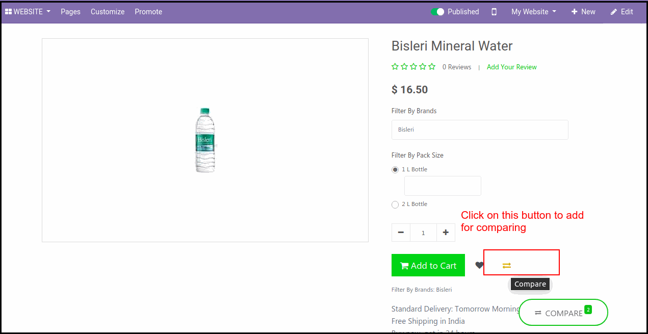 Odoo  Grocery Theme for Ecommerce Store: Add To Compare Widget