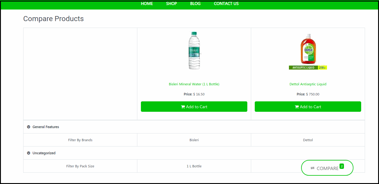 Odoo  Grocery Theme for Ecommerce Store: Compare the Buttons