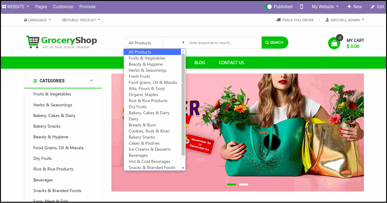 Best Odoo Theme For Grocery Store Odoo Grocery Theme for Ecommerce Store: Customize Search Bar at Top