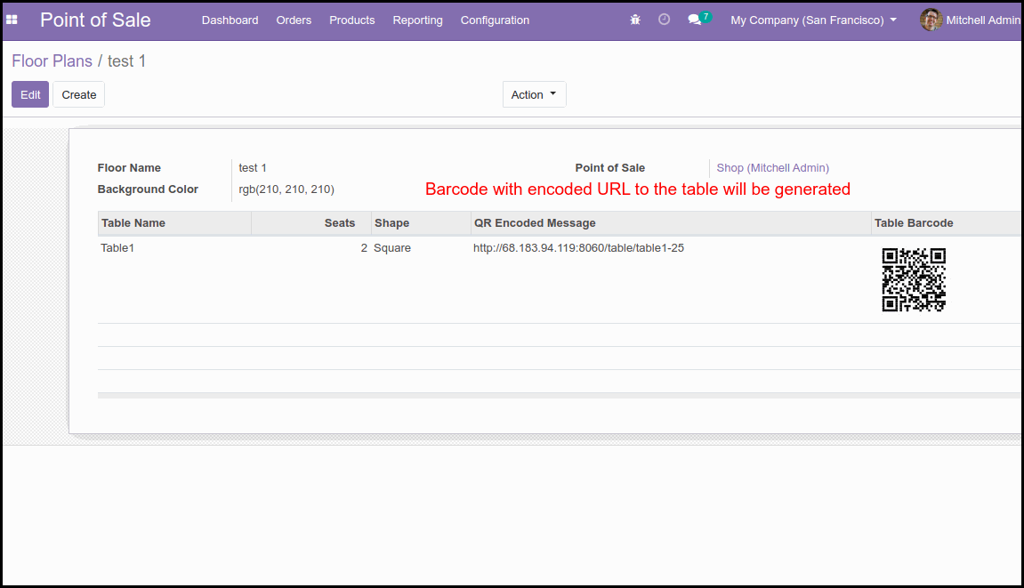 After Configure POS Table Order QR Code Module : Setup the Restaurant and Tables