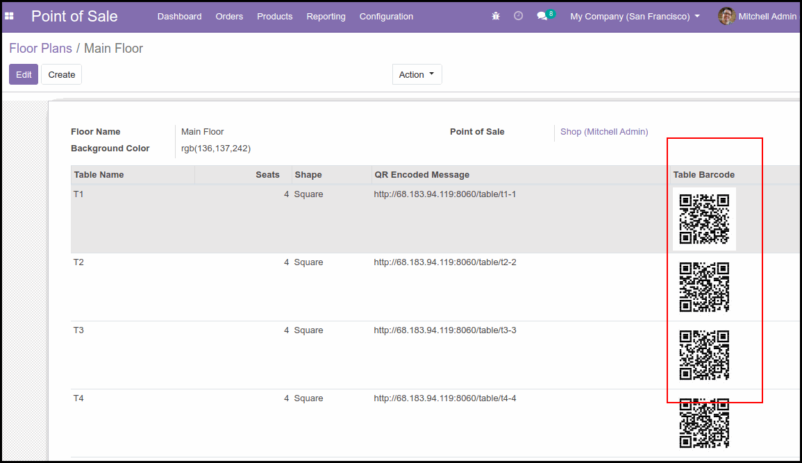 After Configure POS Table Order QR Code Module : Setup the Restaurant and Tables