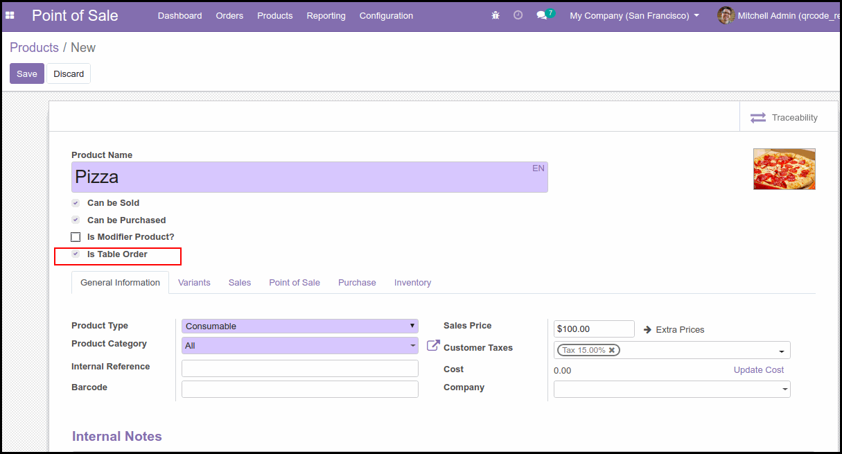 POS Table Order QR Code: Odoo Module After Configure POS Table Order QR Code Module : Table Order Products