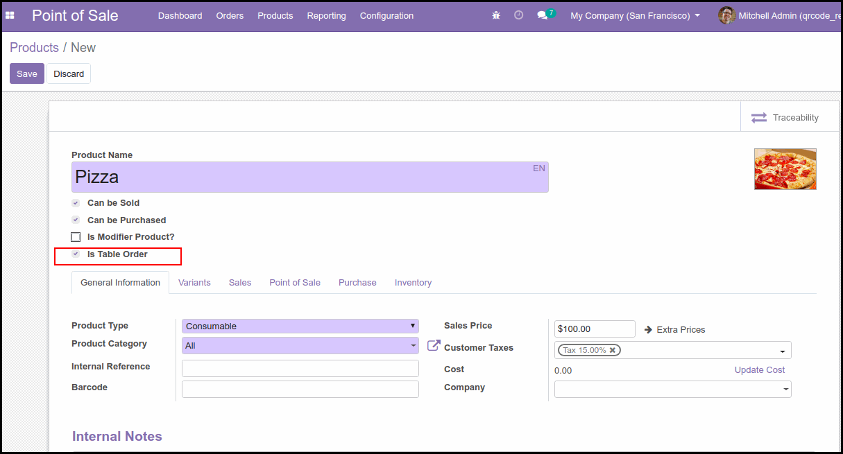 After Configure POS Table Order QR Code Module : Table Order Products