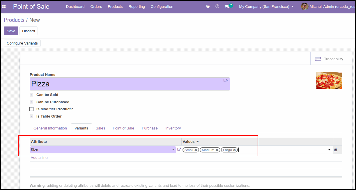 After Configure POS Table Order QR Code Module : Table Order Products