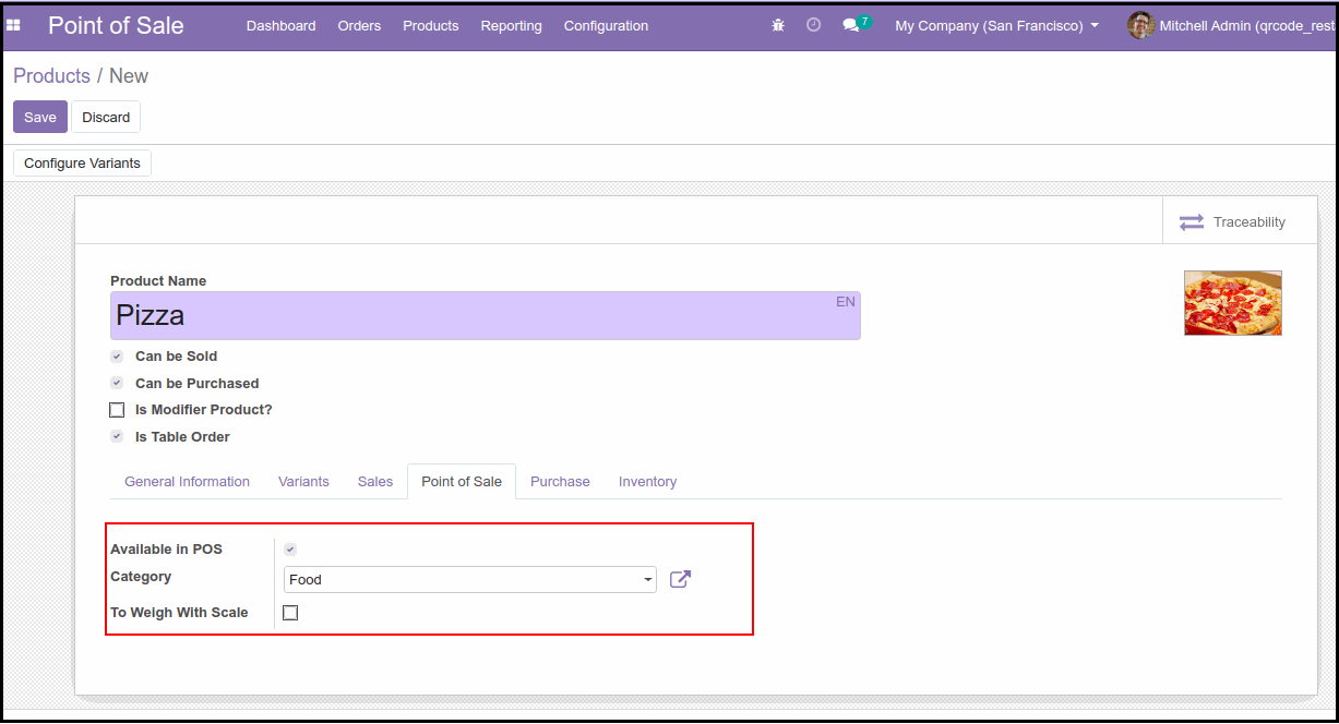 After Configure POS Table Order QR Code Module : Table Order Products