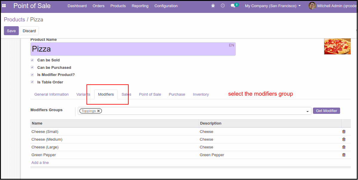 POS Table Order QR Code: Odoo Module After Configure POS Table Order QR Code Module : Product Modifiers