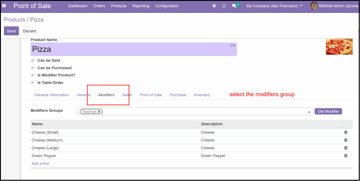 After Configure POS Table Order QR Code Module : Product Modifiers