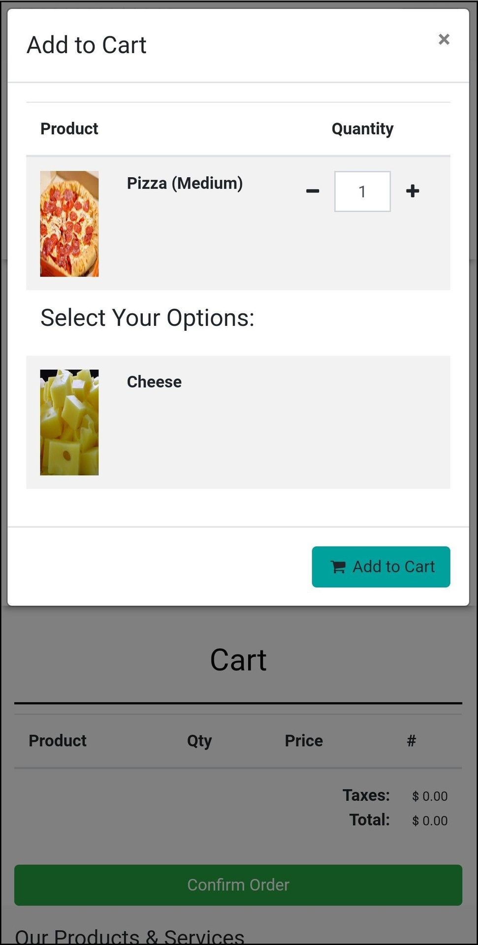 Example: Let us Add Pizza to the Order and select Quantity