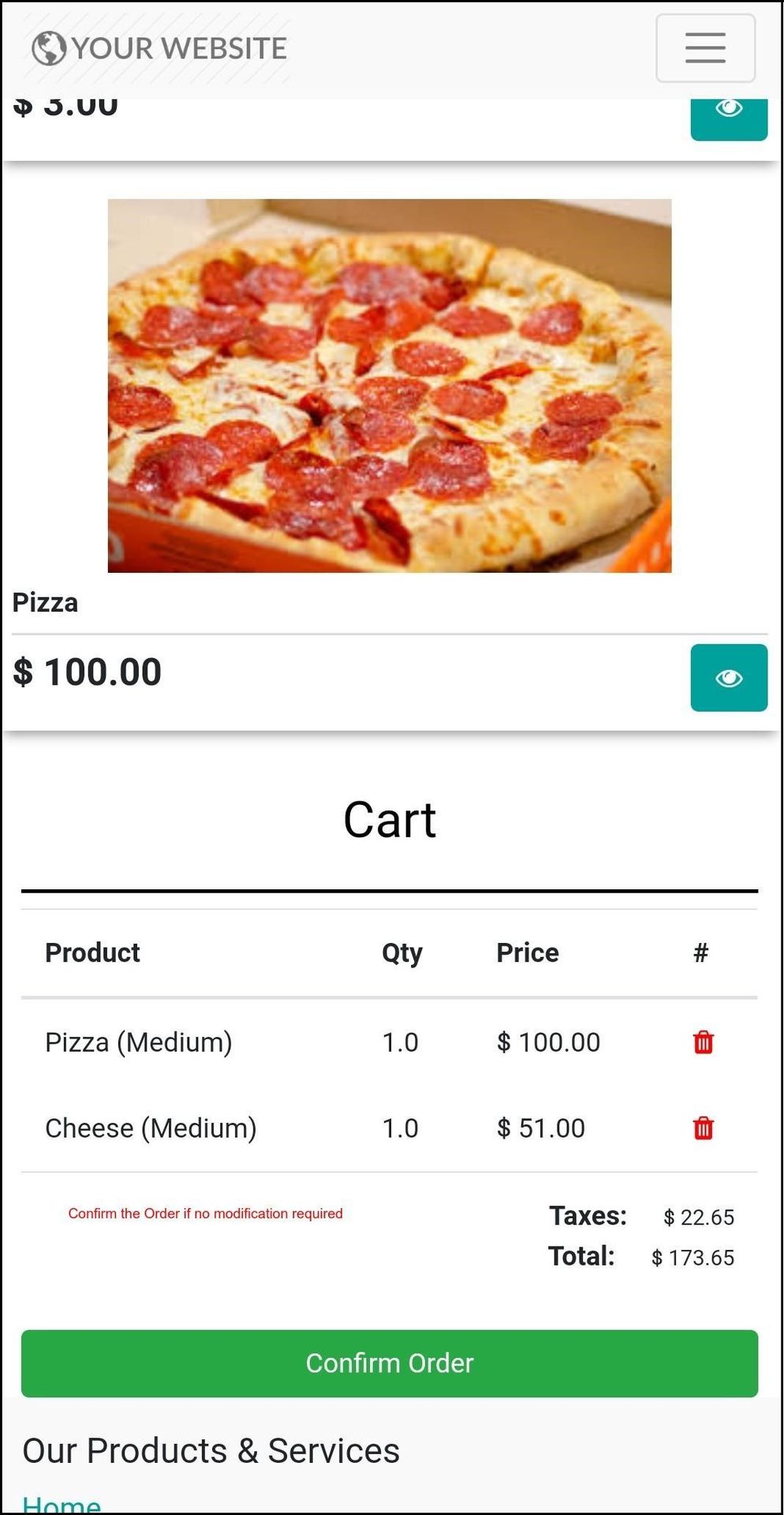 Example: Let us Add Pizza to the Order and add modifier