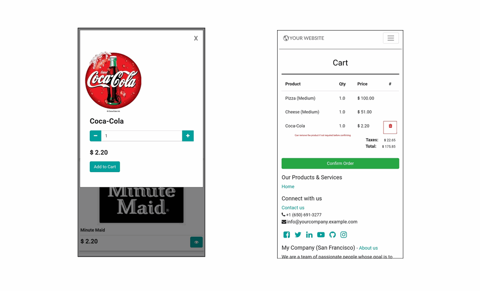 Example: User want to add Cold Drinks in Order, just add them in the cart and confirm the order