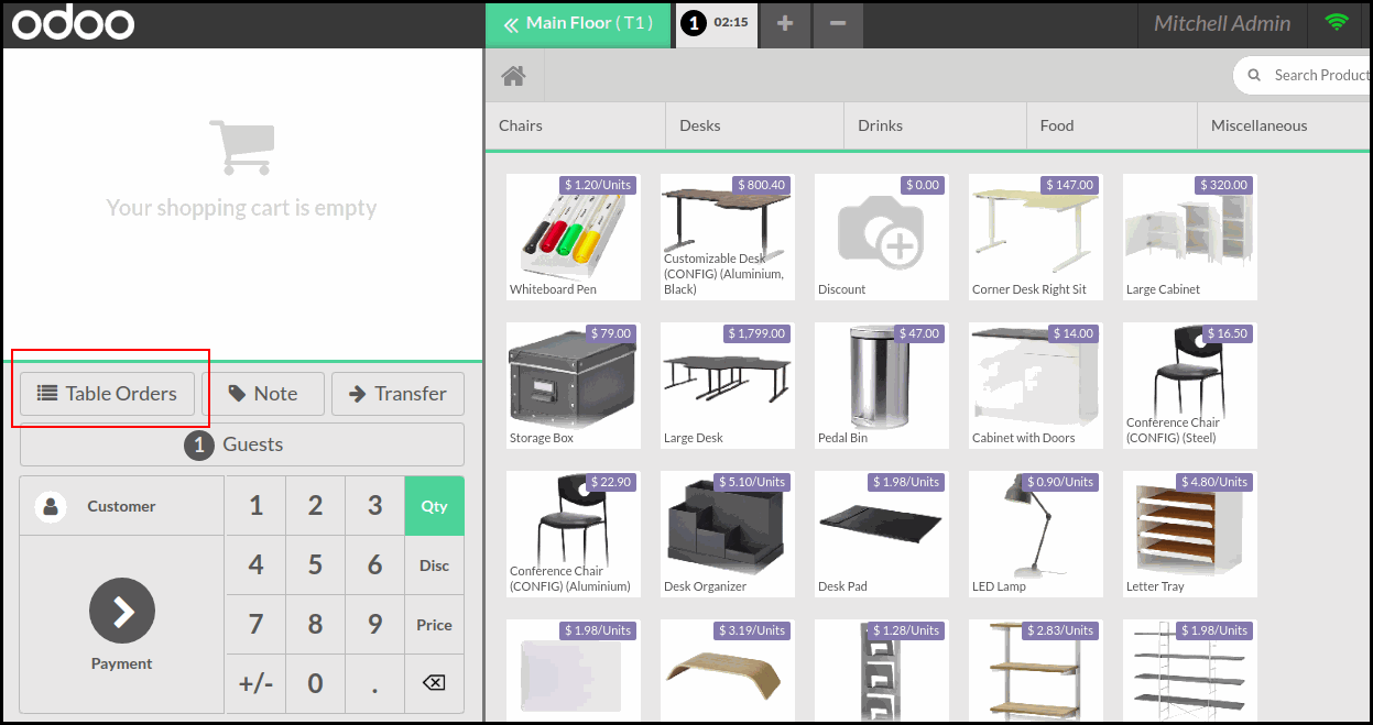 Select the Table in POS and click on Table Orders Tab