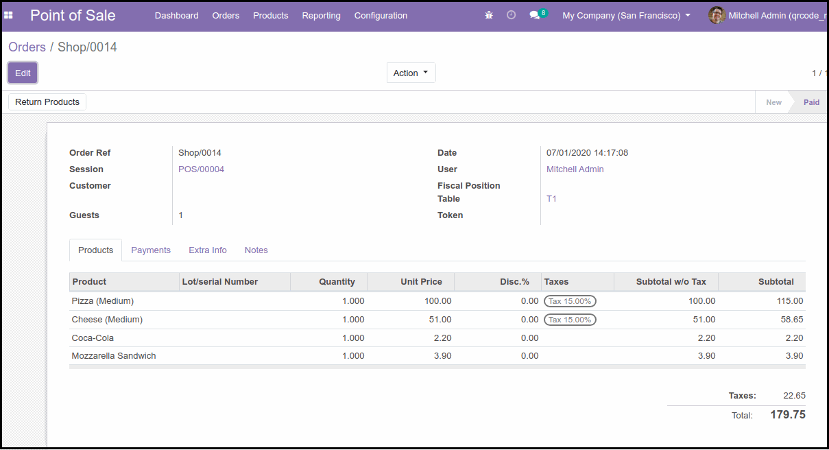 POS Table Order QR Code: Odoo Module Admin can See the Orders in the Backend