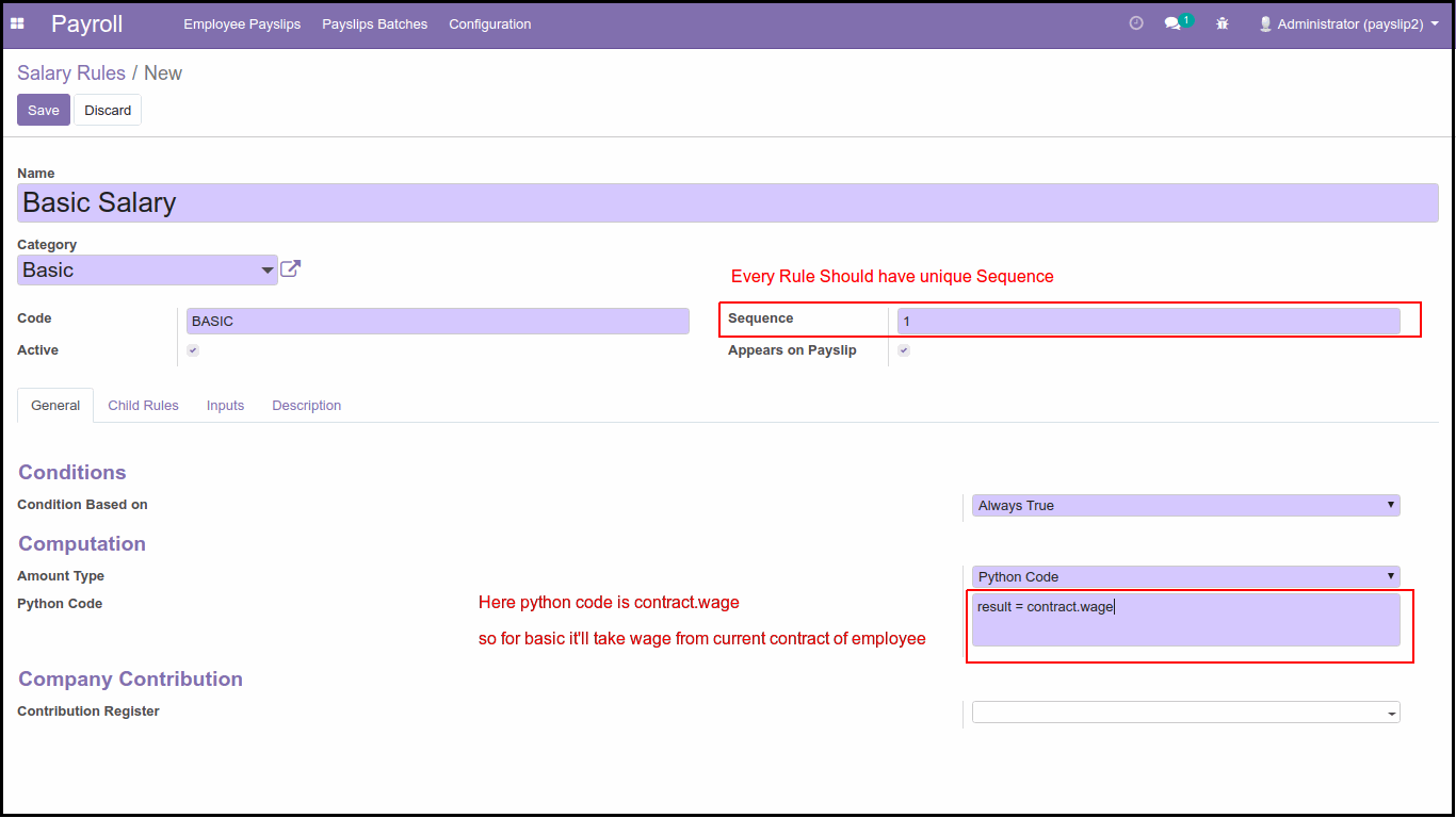 How To Configure Advance Salary Rules In Odoo Create Salary Rules from Config Menu of HR Payroll Apps : Basic Rule