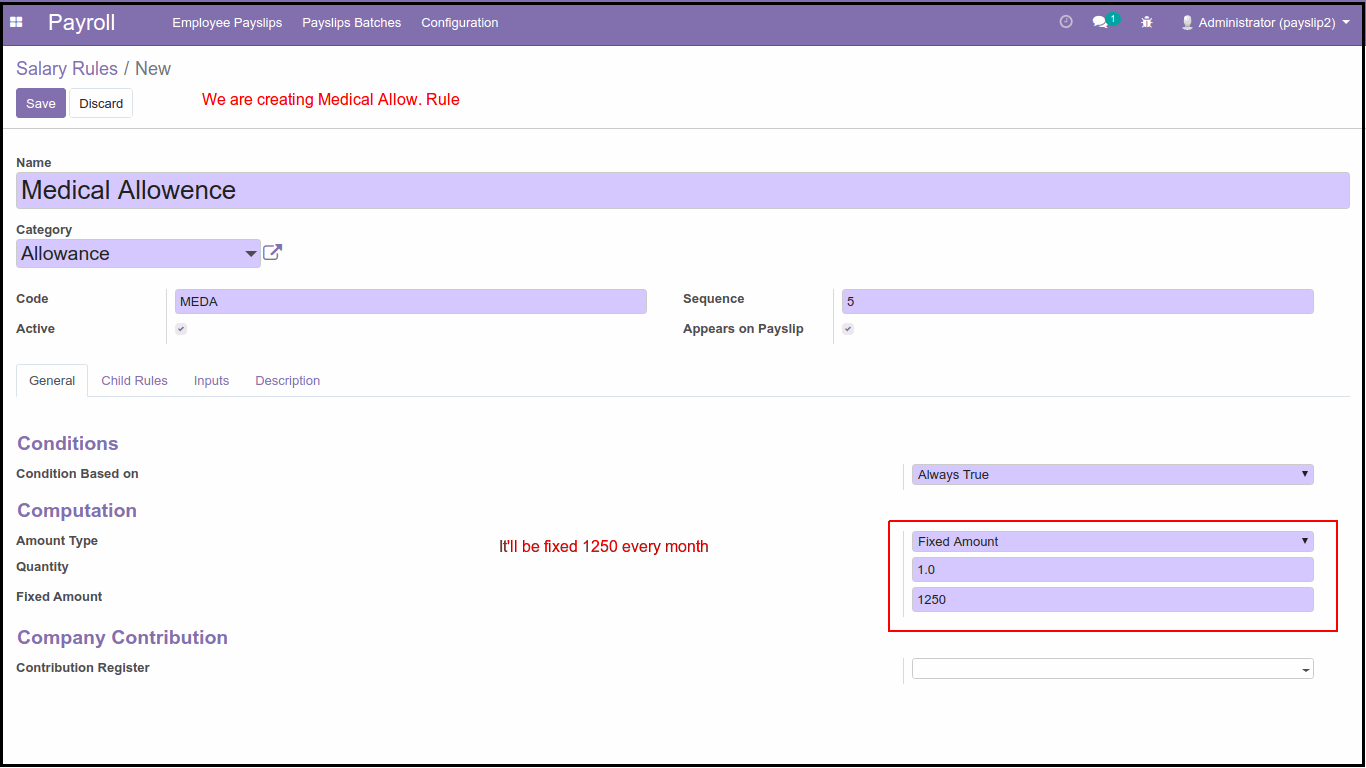 How To Configure Advance Salary Rules In Odoo Create Salary Rules from Config Menu of HR Payroll Apps: Meal Voucher Rule
