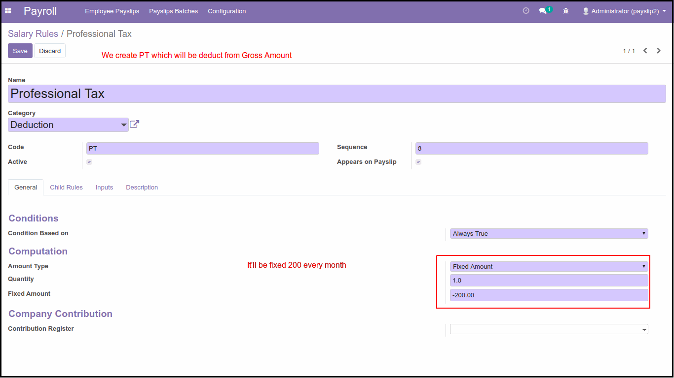 How To Configure Advance Salary Rules In Odoo Create Salary Rules from Config Menu of HR Payroll Apps: PF Deduction Rule