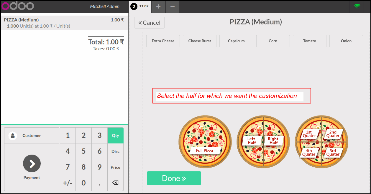 Odoo POS Pizza Modifiers Module How Odoo POS Pizza Modifiers Module Works : POS Session