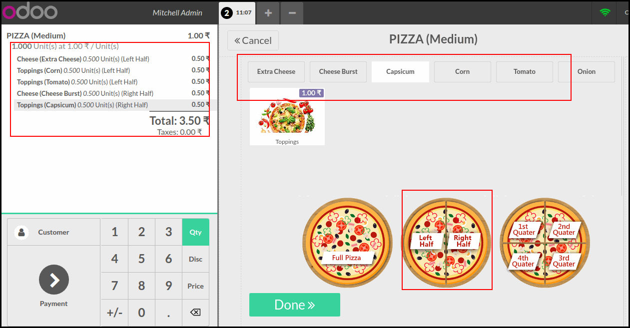 Odoo POS Pizza Modifiers Module How Odoo POS Pizza Modifiers Module Works : POS Session