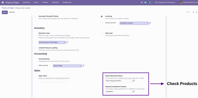 POS Payment Installment Module In Odoo Check Default Products Configuration in Odoo