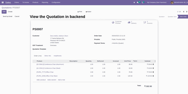 POS Payment Installment Module In Odoo Backend Quotation and Invoice created - Odoo