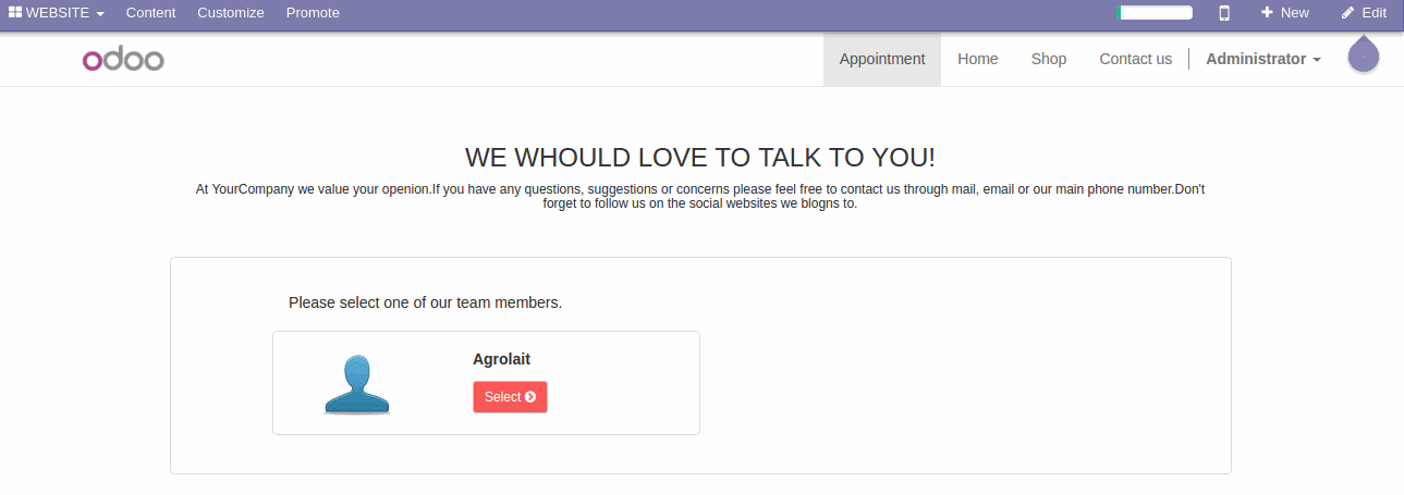 Book Team Partner/Member In Odoo - Configuration