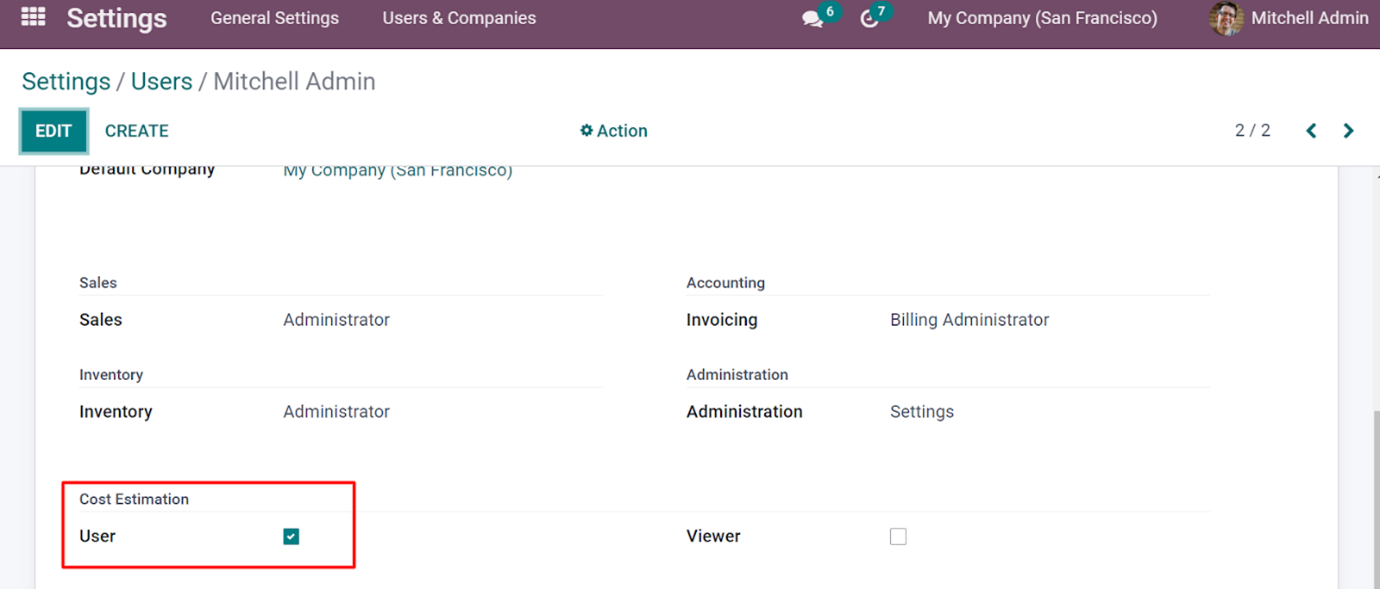 Configuration of cost estimation module