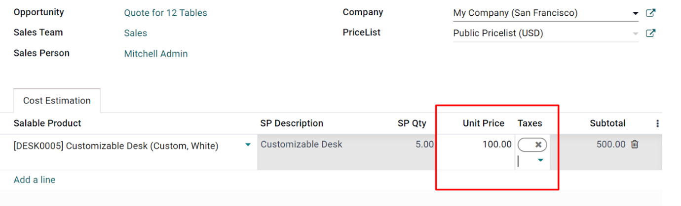 Set up unit price & taxes