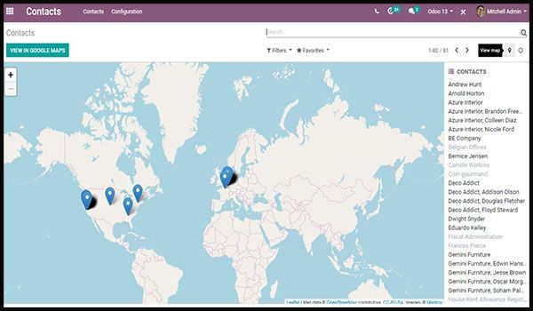 Contact Address is Displayed on a Map: Odoo 13