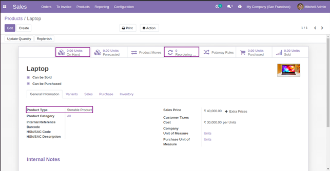 Reordering Rules Configuration in Odoo: Product Configuration