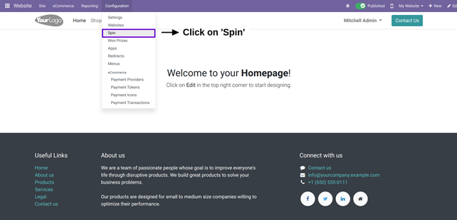 Configuration of Spin and Win Odoo App