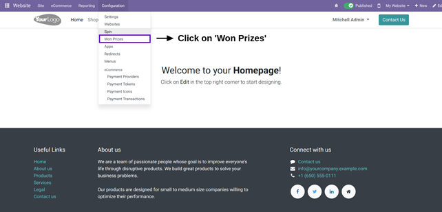 Configuration of Spin and Win Odoo App