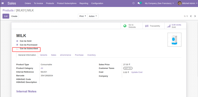 Setting up a Subscription in a Product