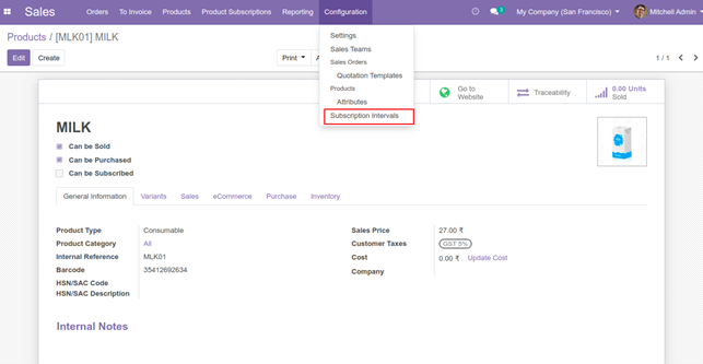 Setting up a Subscription in a Product