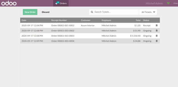 List of Odoo 14 Features Session Order List Ongoing Completed in Point of Sale