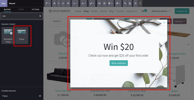 List of Odoo 14 Features Odoo 14 Auto Popup Snippet