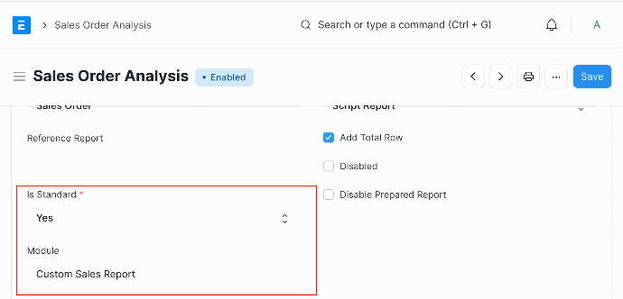 Configuration for Custom Core Sale Report - ERPNext