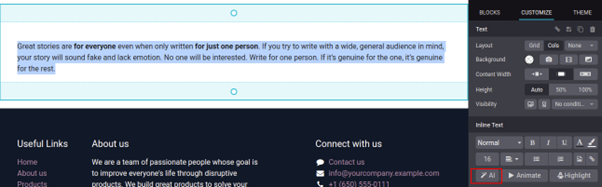 AI generated content on website