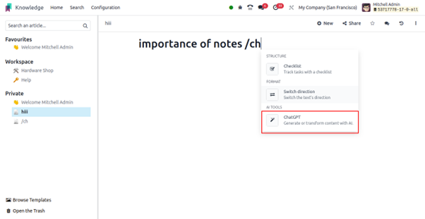 Chat GPT to rephrase or generate new content in knowledge