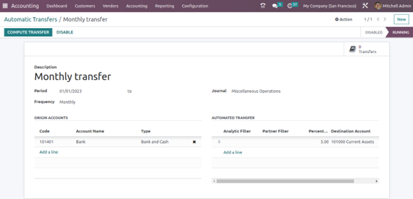 Step to manage Automatic Transfers in Odoo Accounting