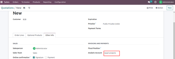 create analytical accounts for particular projects