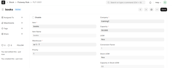 PutAway Rule In ERPNext Configure the Put-Away Rules