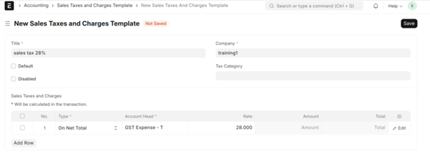 Sales Taxes and Charges Template - Accessing the Tax Settings In ERPNext