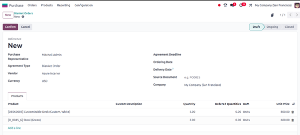 How can we Manage Blanket Orders in Odoo 17 Use Case: Create Blanket Order for Specific Item in Odoo