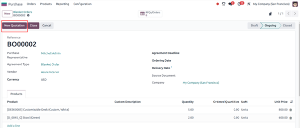 How can we Manage Blanket Orders in Odoo 17 Use Case: Create Blanket Order for Specific Item in Odoo